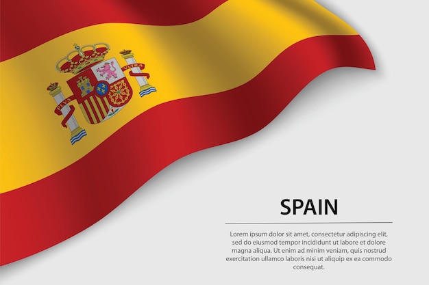 Ola la bandera de España sobre fondo blanco Plantilla de vector de banner o cinta para el día de la independencia