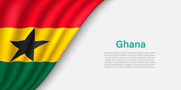 Ola la bandera de Ghana sobre fondo blanco.