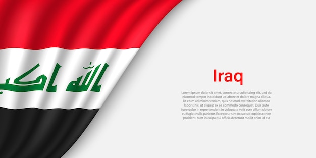 Ola la bandera de Irak sobre fondo blanco.