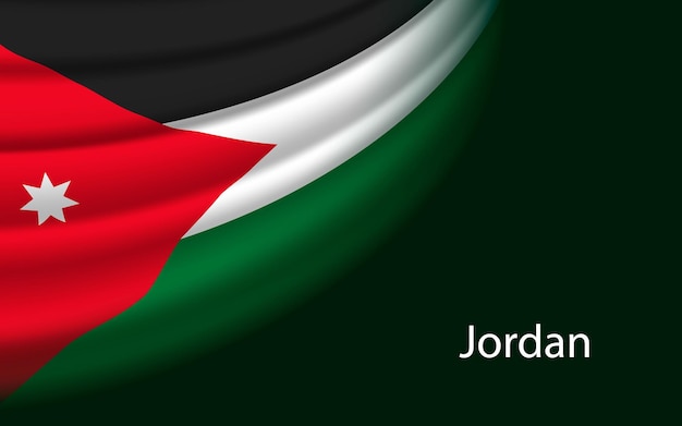 Ola la bandera de Jordania sobre fondo oscuro Plantilla de vector de banner o cinta