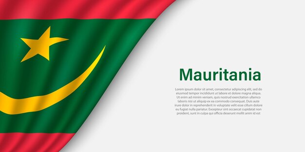 Ola la bandera de Mauritania sobre fondo blanco.