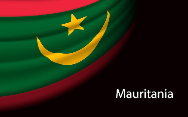 Ola la bandera de mauritania sobre fondo oscuro