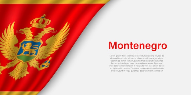 Ola la bandera de Montenegro sobre fondo blanco.