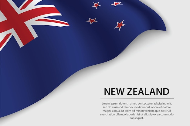 Ola la bandera de Nueva Zelanda sobre fondo blanco Plantilla de vector de banner o cinta para el día de la independencia