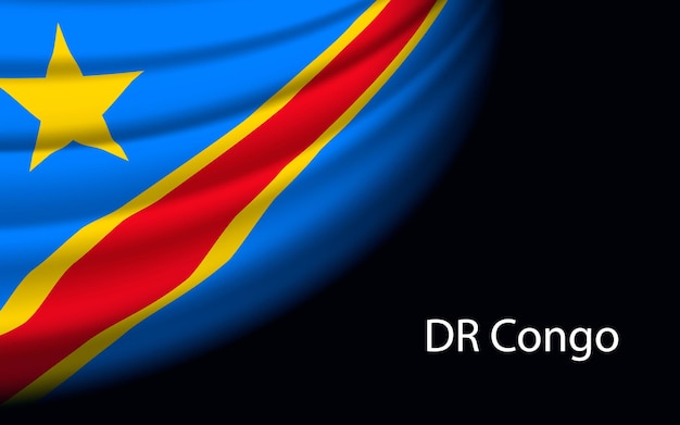 Vector ola la bandera de la república democrática del congo sobre fondo oscuro