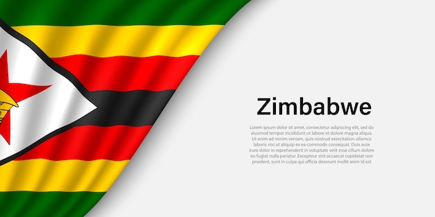 Ola la bandera de Zimbabue sobre fondo blanco.