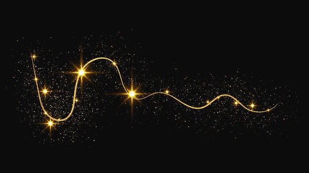 Ola de confeti brillante dorado y polvo de estrellas Destellos mágicos dorados sobre fondo oscuro