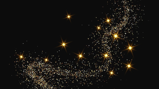 Ola de confeti dorado brillante y polvo de estrellas Conjunto de tres fondos con destellos mágicos dorados
