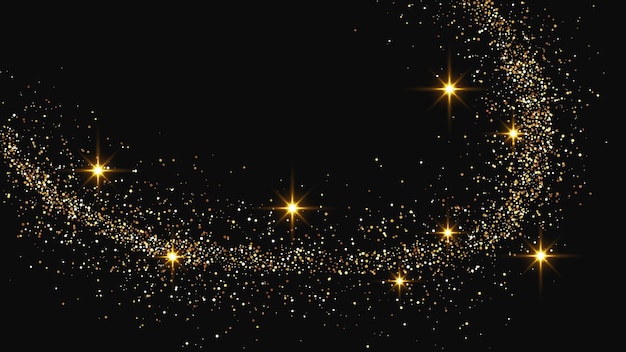 Ola de confeti dorado brillante y polvo de estrellas Conjunto de tres fondos con destellos mágicos dorados