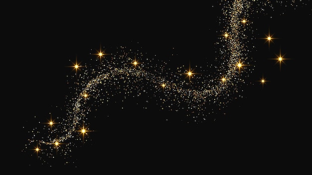 Ola de confeti dorado brillante y polvo de estrellas Conjunto de tres fondos con destellos mágicos dorados