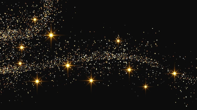 Ola de confeti dorado brillante y polvo de estrellas Conjunto de tres fondos con destellos mágicos dorados