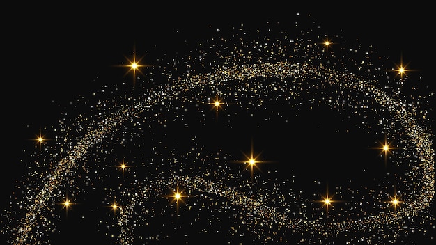 Ola de confeti dorado brillante y polvo de estrellas Conjunto de tres fondos con destellos mágicos dorados