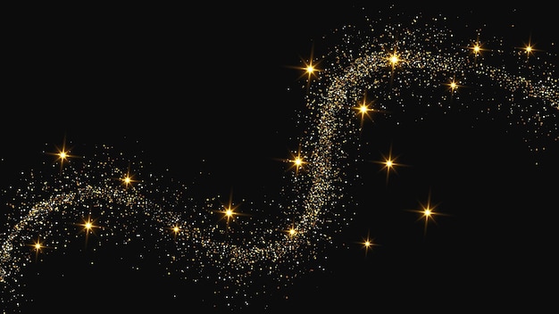 Ola de confeti dorado brillante y polvo de estrellas Conjunto de tres fondos con destellos mágicos dorados