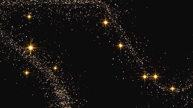 Ola de confeti dorado brillante y polvo de estrellas Conjunto de tres fondos con destellos mágicos dorados