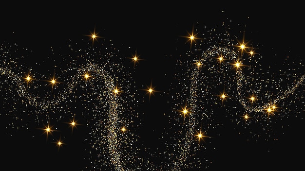 Una ola de confeti dorado y reluciente y polvo de estrellas.