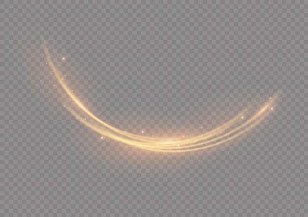 Ola dorada de polvo de estrellas Línea de desenfoque de luz brillante Rastro de remolino amarillo Velocidad ondulada de oro brillante Vector