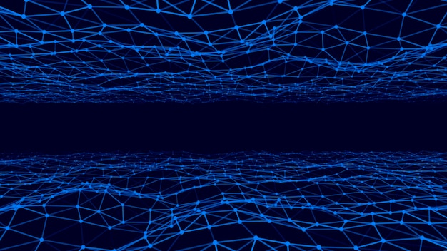 Ola futurista abstracta con puntos móviles Abd líneas Flujo de partículas Ilustración de tecnología cibernética vectorial