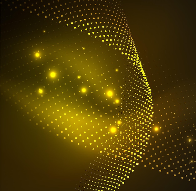 Ola iluminada 3D de partículas brillantes Elemento de diseño HUD Tecnología concepto de salpicadura digital