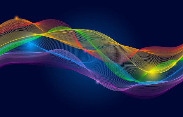 una ola con líneas de colores en un fondo oscuro