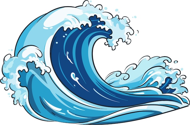 Ola del mar vectorial Ilustración de la ola del océano azul con espuma blanca Salpicaduras de dibujos animados aislados