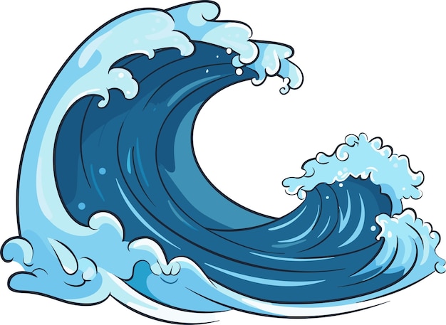 Ola del mar vectorial Ilustración de la ola del océano azul con espuma blanca Salpicaduras de dibujos animados aislados