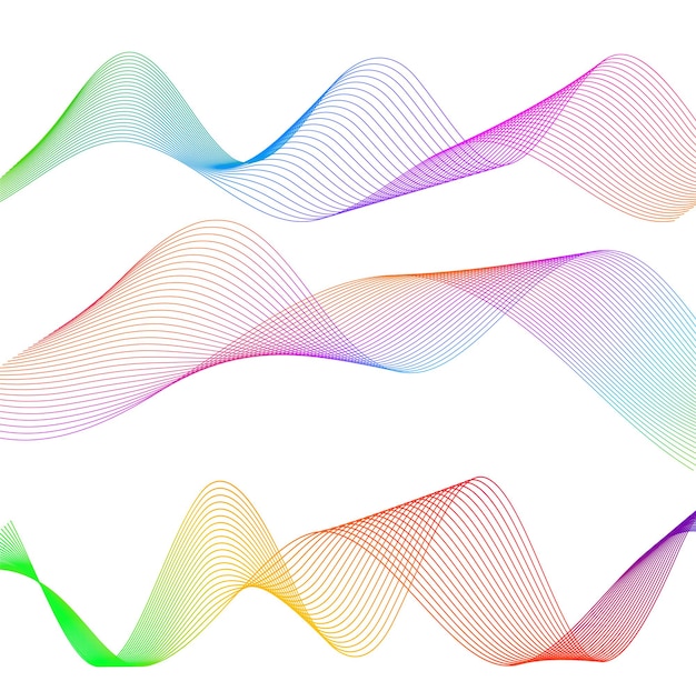 Ola de las muchas líneas de colores Rayas onduladas abstractas sobre un fondo blanco aislado Arte de línea creativa Ilustración vectorial EPS 10 Elementos de diseño creados con la herramienta Mezclar Cinta suave curva