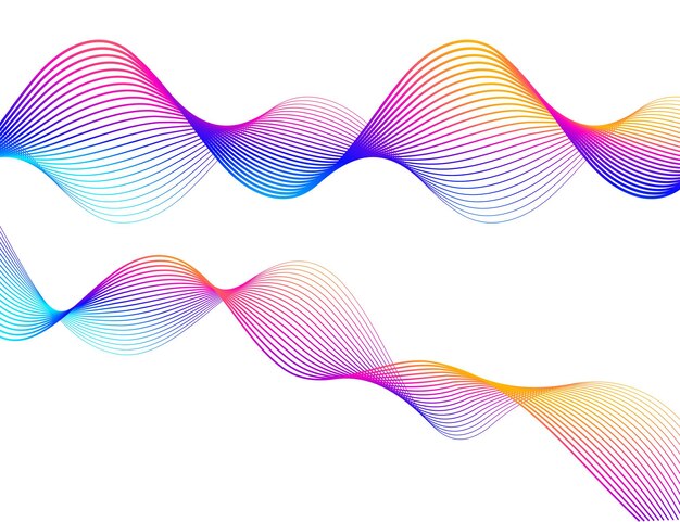 Ola de las muchas líneas de colores Rayas onduladas abstractas sobre un fondo blanco aislado Arte de línea creativa Ilustración vectorial EPS 10 Elementos de diseño creados con la herramienta Mezclar Cinta suave curva