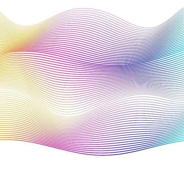 Ola de las muchas líneas de colores Rayas onduladas abstractas sobre un fondo blanco aislado Arte de línea creativa Ilustración vectorial EPS 10 Elementos de diseño creados con la herramienta Mezclar Cinta suave curva