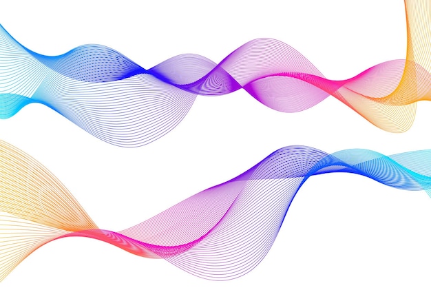 Ola de las muchas líneas de colores Rayas onduladas abstractas sobre un fondo blanco aislado Arte de línea creativa Ilustración vectorial EPS 10 Elementos de diseño creados con la herramienta Mezclar Cinta suave curva