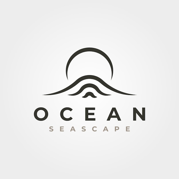 Ola oceánica con logotipo de puesta de sol símbolo vectorial diseño de ilustración logotipo de onda creativa