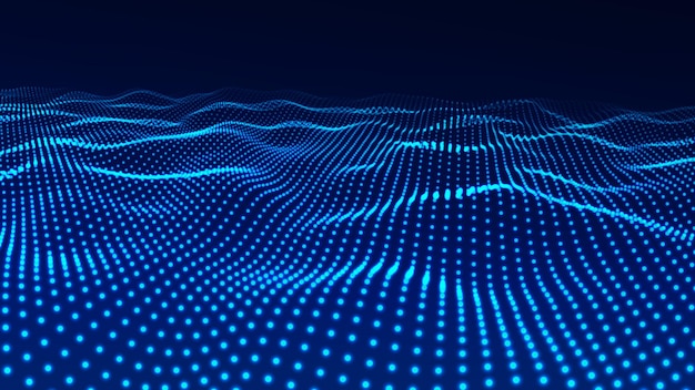 Ola de partículas Fondo abstracto con una onda dinámica Grandes datos Ilustración vectorial azul futurista