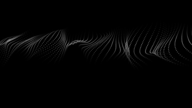Una ola de partículas en movimiento Resumen ilustración vectorial 3d sobre un fondo oscuro