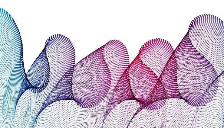 Vector ola de partículas que fluyen ilustración relajante moderna, textil de tul transparente en el viento. fondo abstracto de vector de puntos redondos. hermosa matriz en forma de onda de puntos combinados.