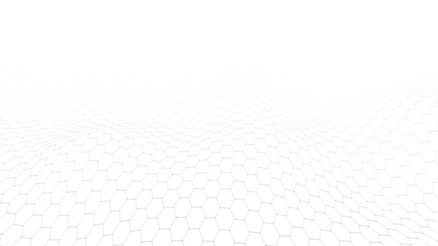 Ola con puntos y líneas de conexión en fondo blanco Fondo hexagonal abstracto vectorial