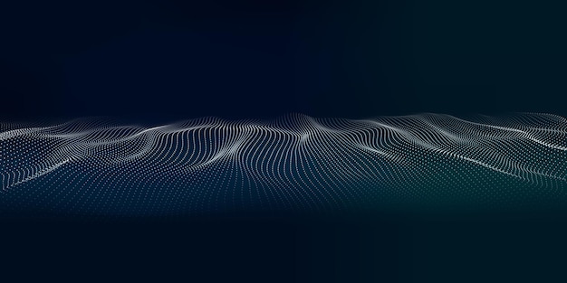 Ola de puntos en movimiento sobre un fondo oscuro abstracto Ilustración vectorial