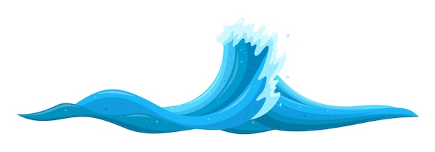 Ola que se encrespa que causa inundación salpicadura de onda de tsunami en estilo de dibujos animados ilustración vectorial