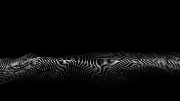 Ola de tecnología digital Ciberespacio oscuro con puntos de movimiento Fondo digital futurista