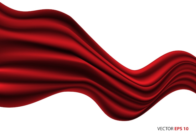 Vector ola de tela roja volando sobre fondo blanco de lujo