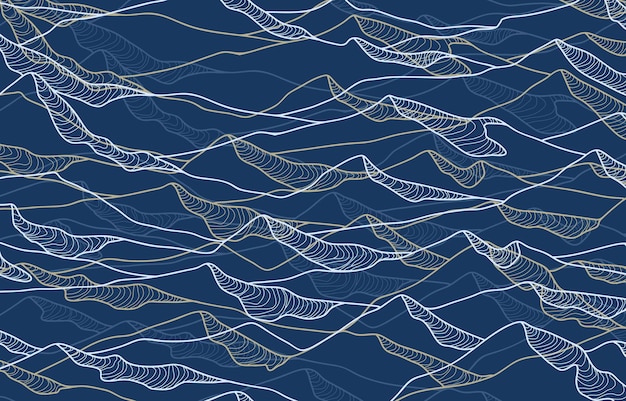 olas abstractas en un fondo azul con un patrón de olas y la palabra mar