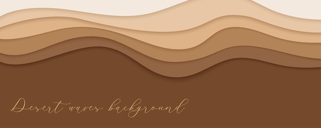 Olas del desierto dunas de arena arte de papel plantilla de cartel de estandarte olas beige desnudas estilo papercut