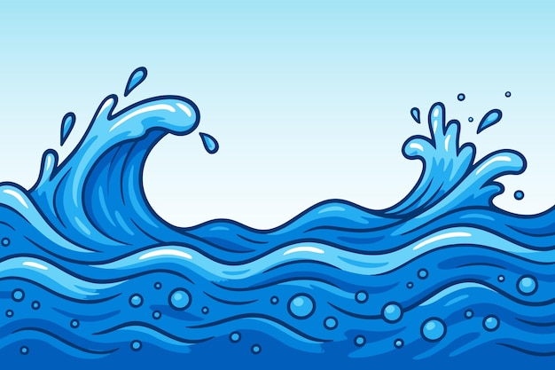 Olas de dibujos animados con salpicaduras de agua