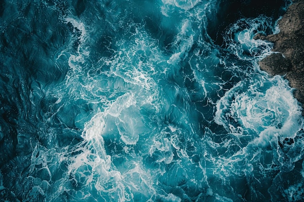 las olas erosionaron los arrecifes de coral en la orilla imagen aérea de avión no tripulado mirando hacia abajo de las olas de surf rodar