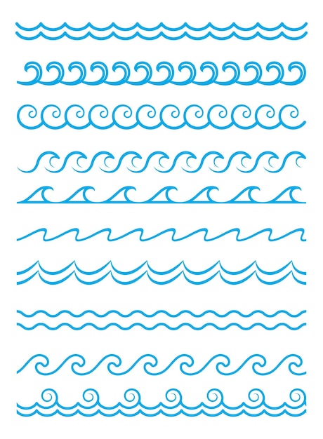 Vector olas de mar y océano fronteras de surf de agua azul