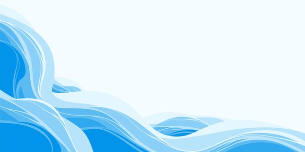 Olas marinas abstractas en estilo plano de dibujos animados con tonos azules aislados en un fondo blanco cielo despejado