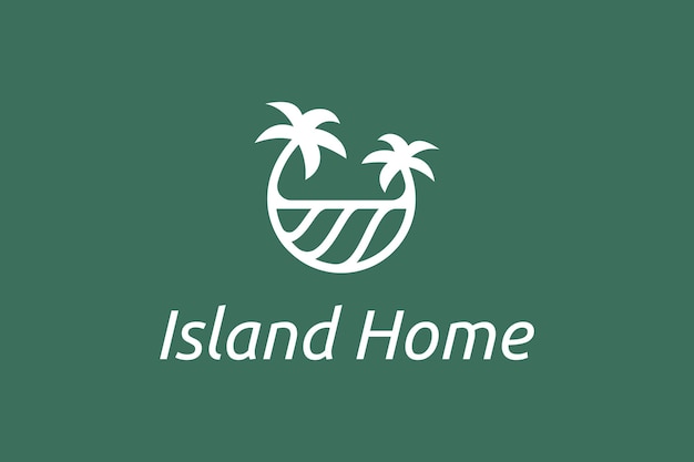 Olas oceánicas y palmeras combinadas con formas sencillas minimalistas y modernas adecuadas para el logotipo y el icono