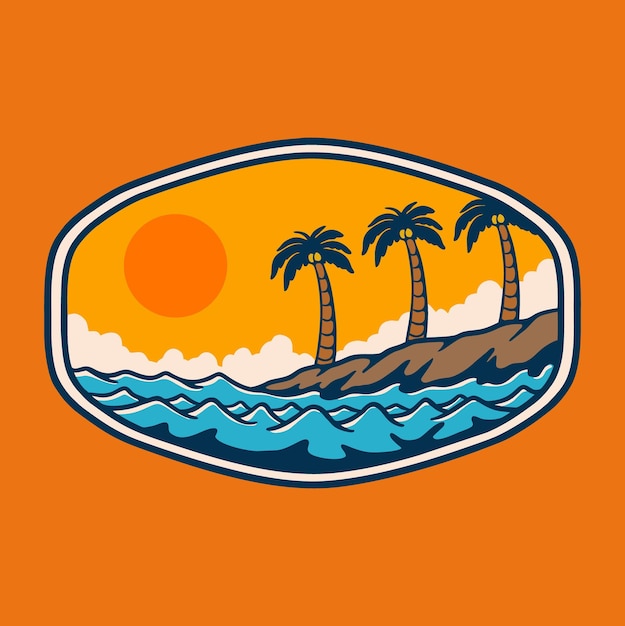 Vector olas de verano en el paraíso insignia logotipo diseño ilustración vectorial