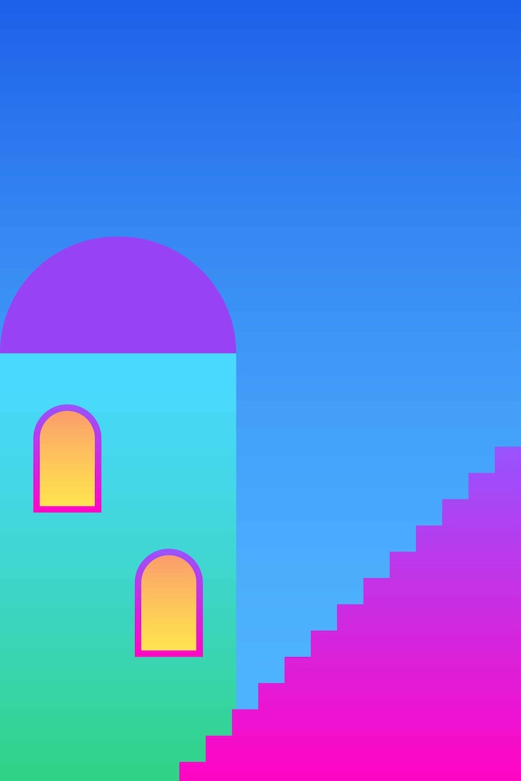 Vector old antique city architecture building colorful bright gradient texture poster print graphic design