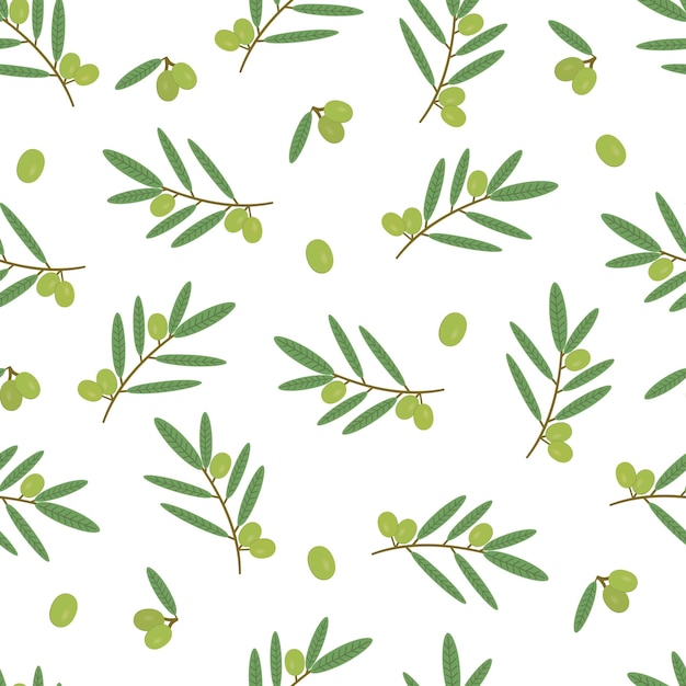 Olivas verdes con patrón sin costuras Imagen vectorial