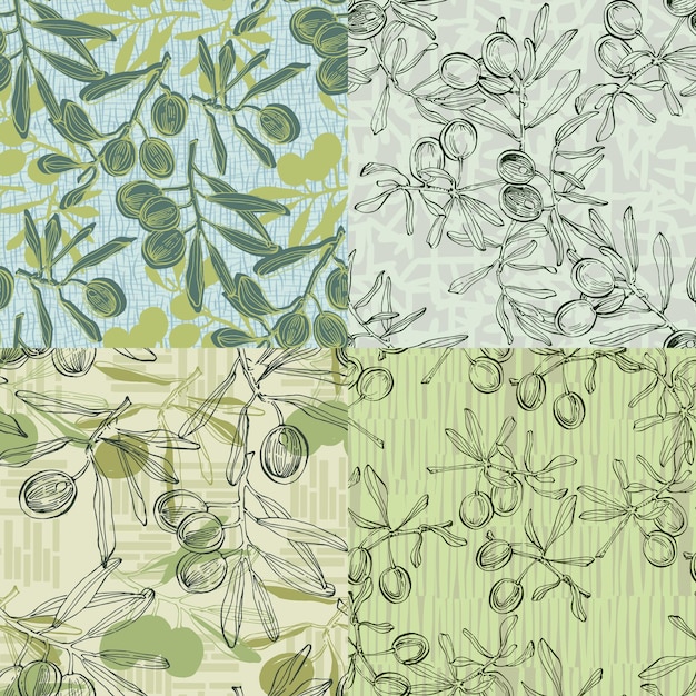 Olivos con estampado sin costuras con ramas y hojas de olivo