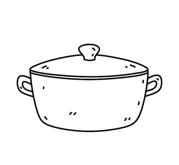 Vector olla aislada sobre fondo blanco utensilios de cocina dibujados a mano ilustración de fideos